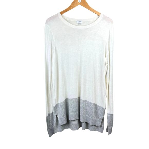 Vince Ivory White & Gray Colorblock Cashmere Blend Long Sleeve Knit Sweater - Picture 8 of 12